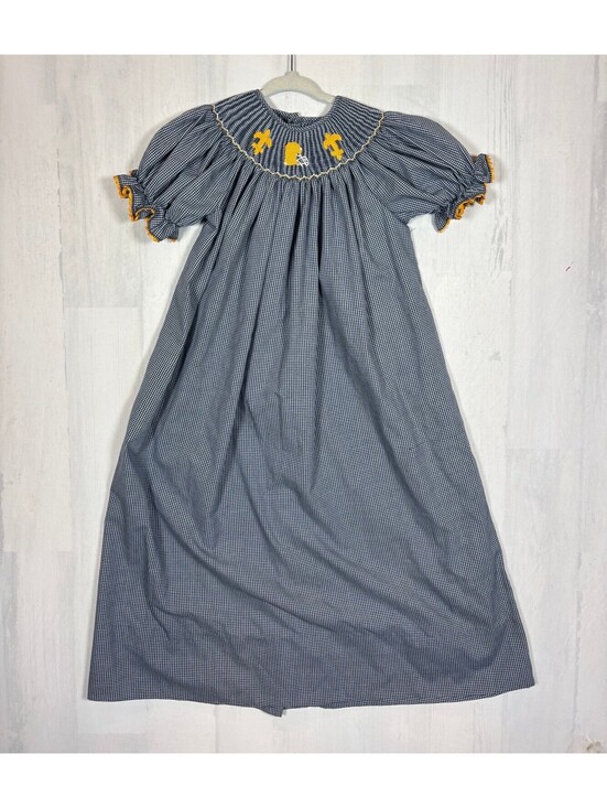 Other - Kash Kreations Girls 7 Gingham Smocked Football Fleur De Lis Bishop Dress Saints